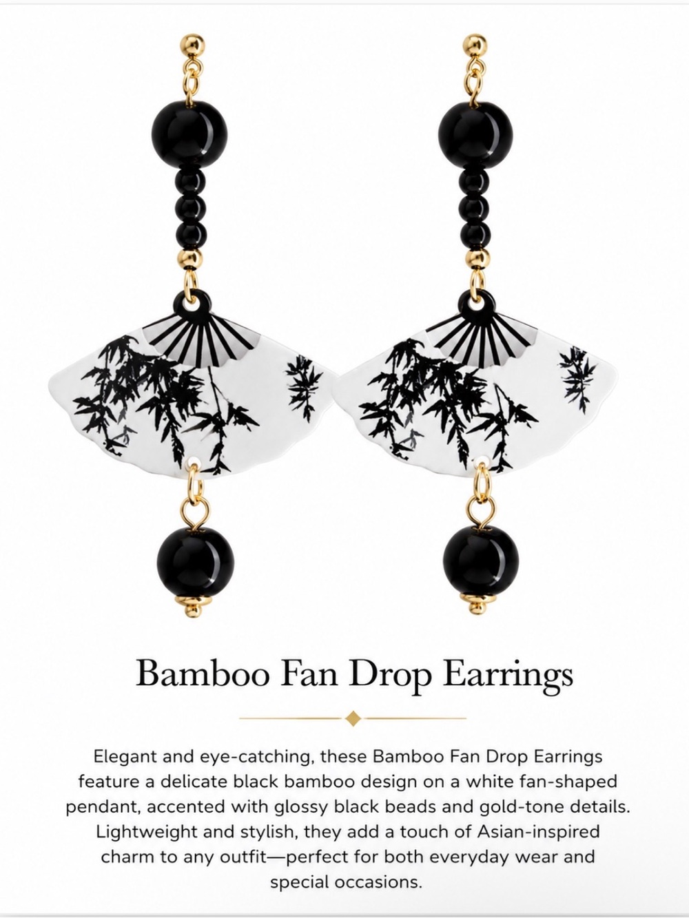 Acrylic “Bamboo” Fan Drop Stud Earrings- NEW